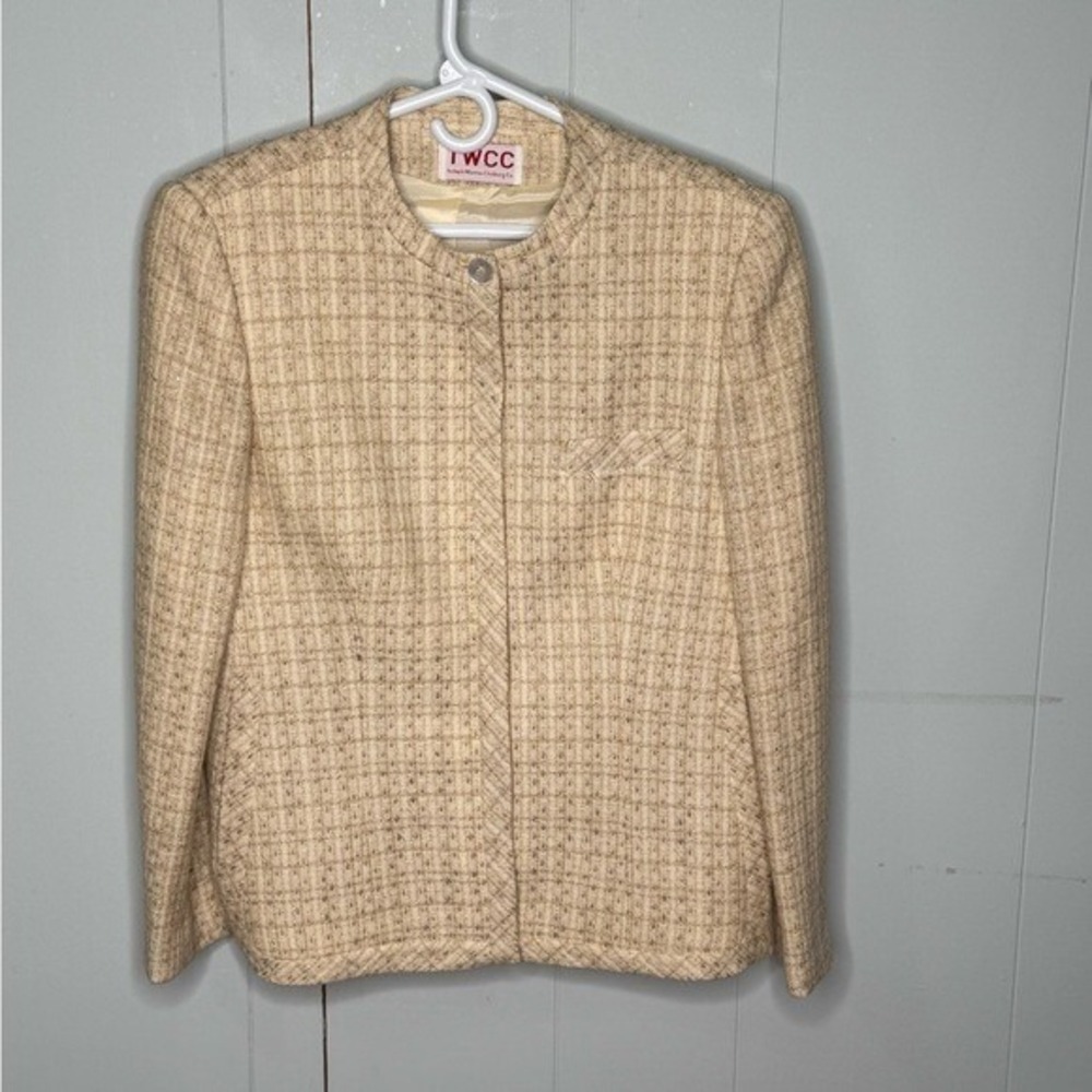 Vintage 60s Wool Blend Tweed Blazer Pale Yellow